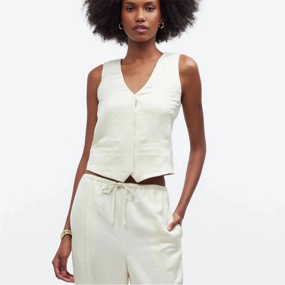 Madewell Pale Yellow V-Neck Button Up Vest 8 NWT - Picture 1 of 6